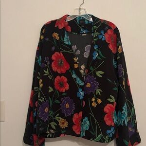 Barneys New York Black and Blue Floral Blazer